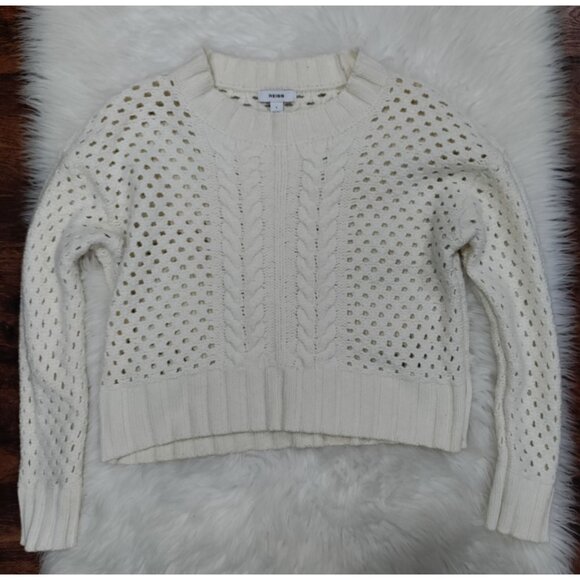 Reiss Ivory Wool Cashmere Cropped Boho married Cable Knit Sweater Women's Large - Picture 3 of 15